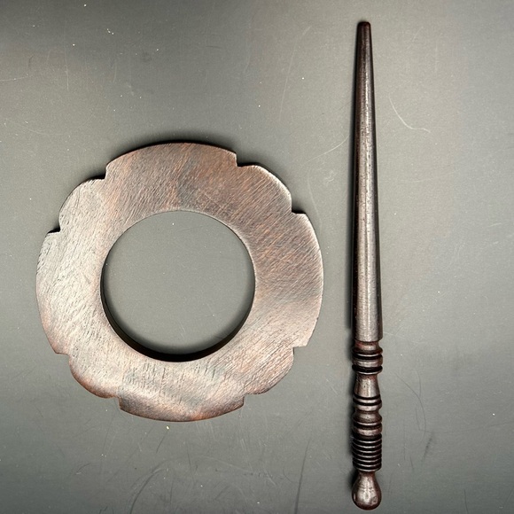 Handmade Round Dark Wooden Shawl Pin Hair Pin 3” Artisan Natural Earthy Textured - Picture 3 of 3